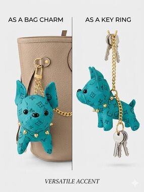Colorful French Bulldog Plush Purse Charm or Key Ring - Teal